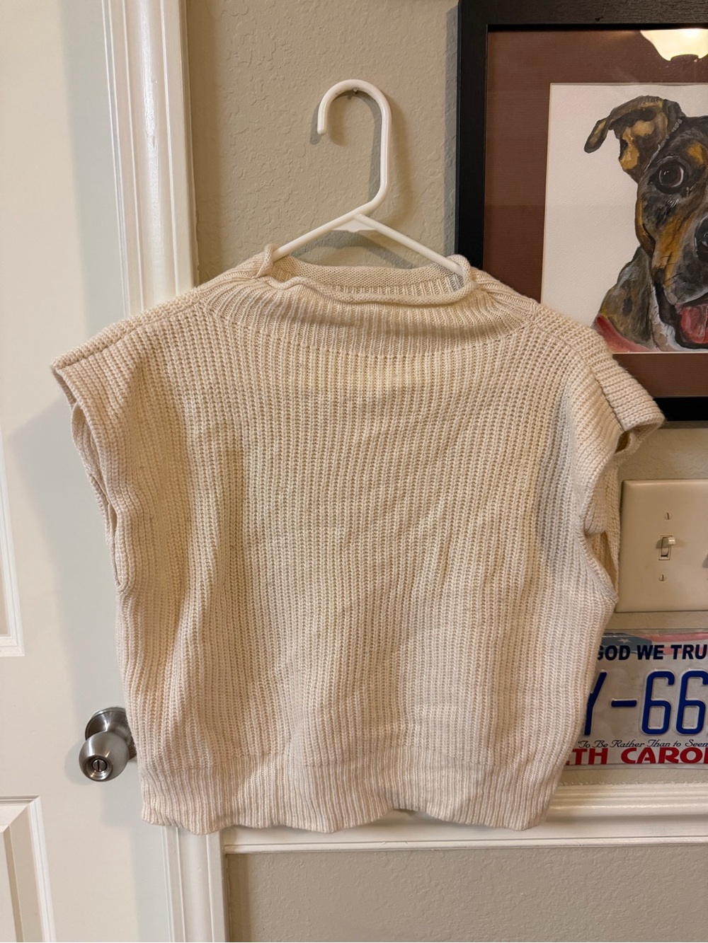 SHEIN Cream Sleeveless Ribbed Knit Top
